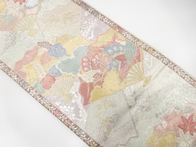 佐賀錦　扇に蝶・桐模様織り出し袋帯